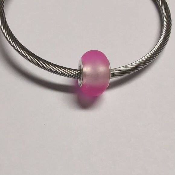 Frosted‎ Two Tone Pink and Clear Charm for Pandora Style Bracelet - Picture 1 of 5